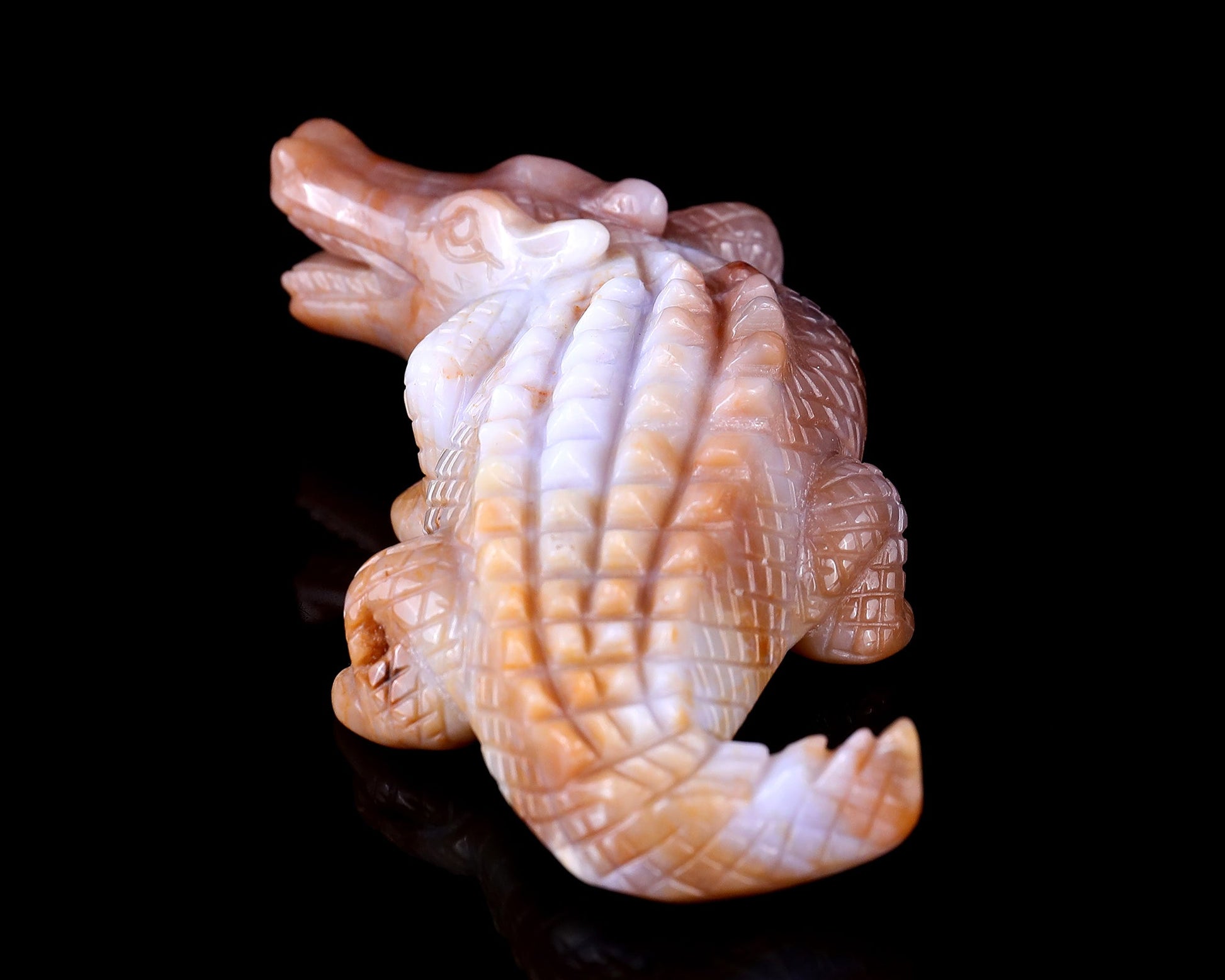 Nicedony 5.6" Chalcedony Hand Carved Crystal Crocodile Sculpture - View 4