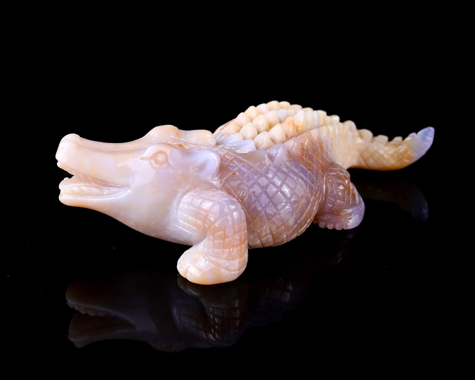 Nicedony 5.6" Chalcedony Hand Carved Crystal Crocodile Sculpture - View 11