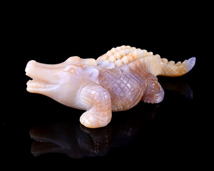 Nicedony 5.6" Chalcedony Hand Carved Crystal Crocodile Sculpture - View 11