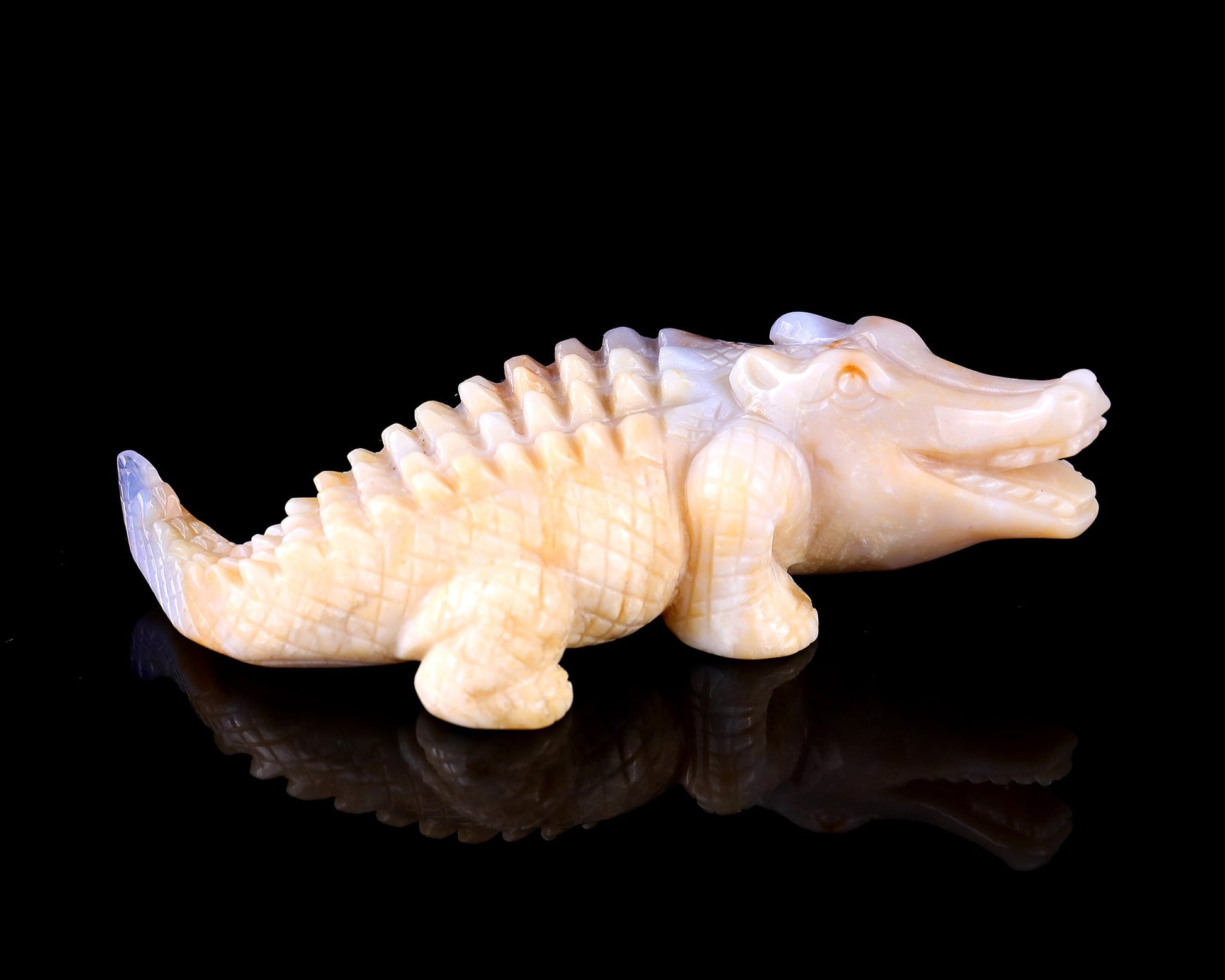 Nicedony 5.6" Chalcedony Hand Carved Crystal Crocodile Sculpture - View 15