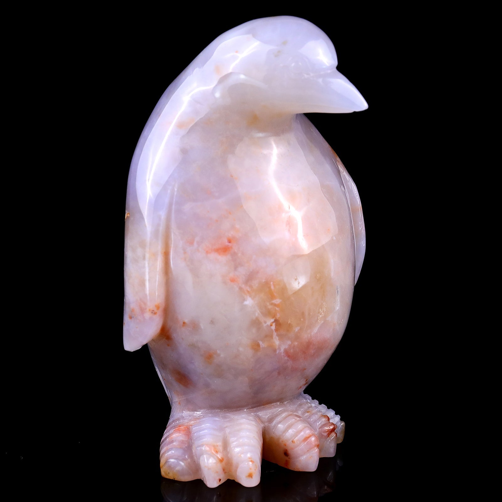 Nicedony 5.6" Chalcedony Hand Carved Crystal Penguin Sculpture