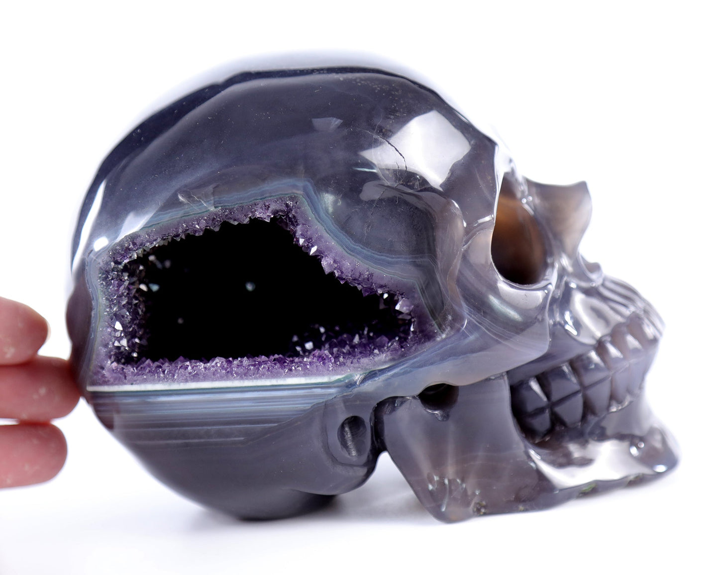 Nicedony 5.7" Amethyst Hand Carved Crystal Geode Skull Sculpture - View 7