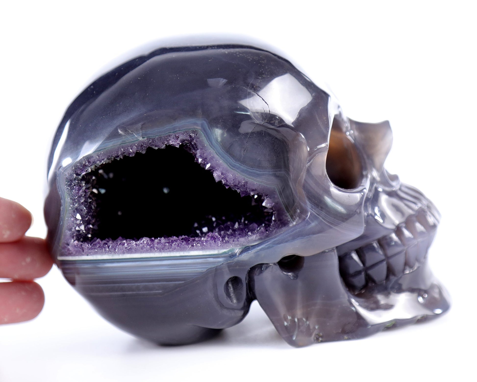 Nicedony 5.7" Amethyst Hand Carved Crystal Geode Skull Sculpture - View 7
