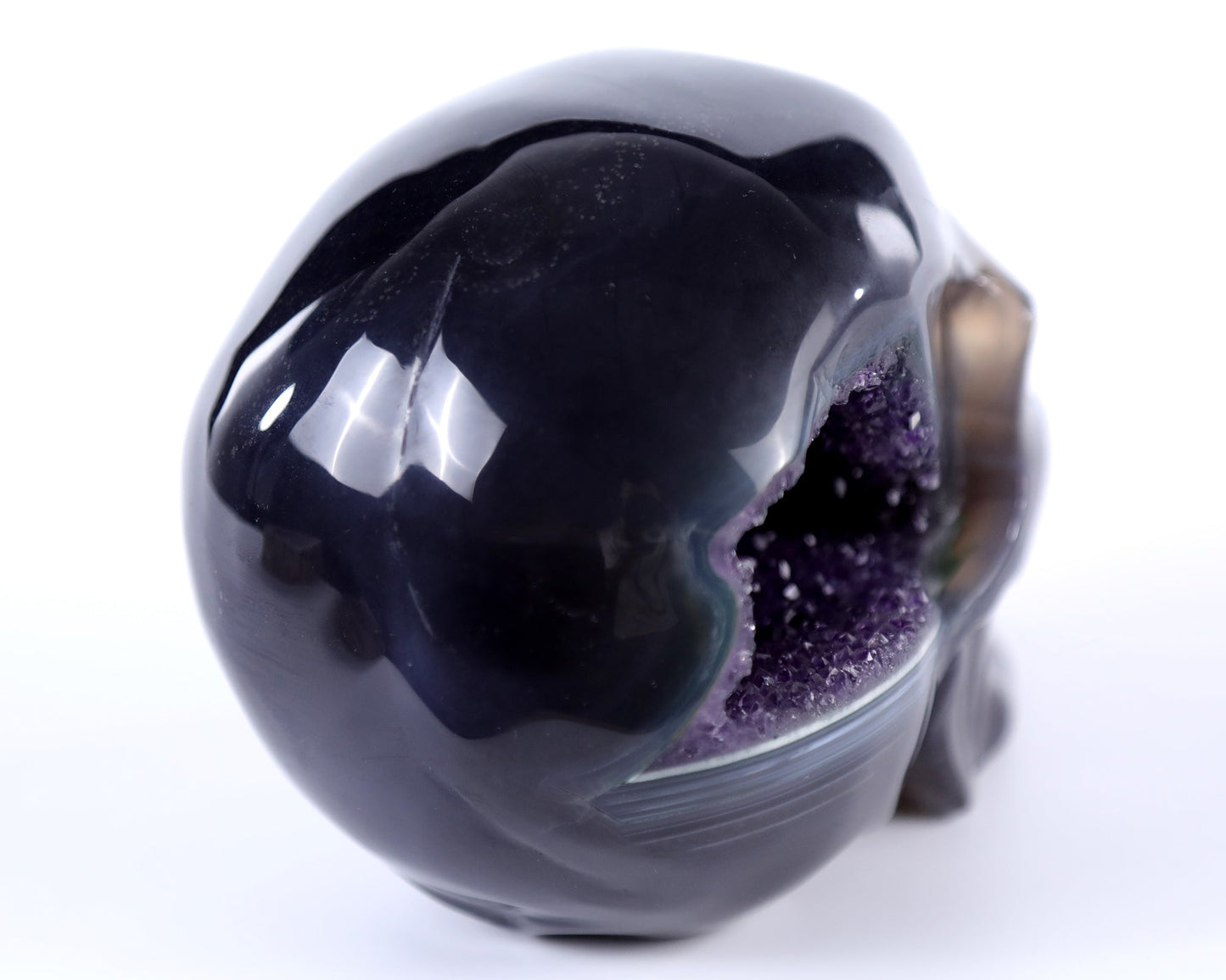 Nicedony 5.7" Amethyst Hand Carved Crystal Geode Skull Sculpture - View 9