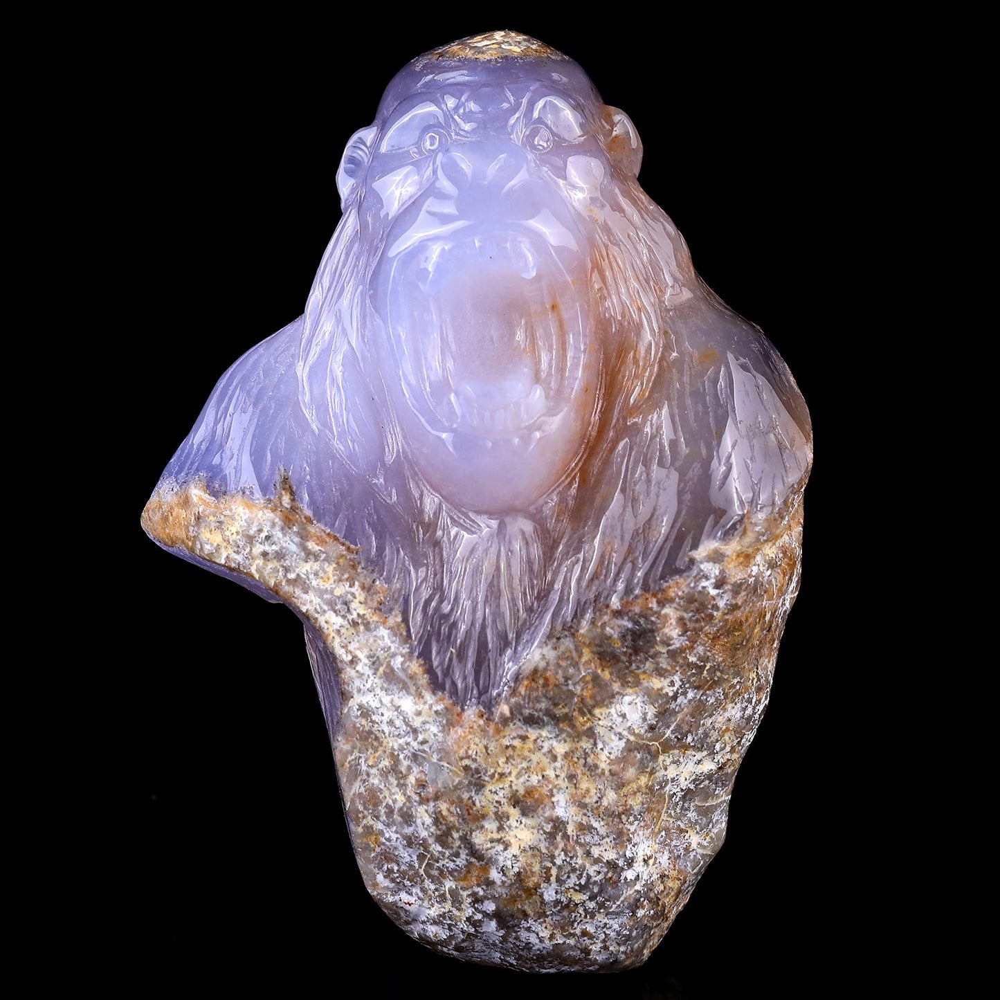 Nicedony 5.7" Blue Chalcedony Hand Carved Gorilla Head Sculpture - View 2
