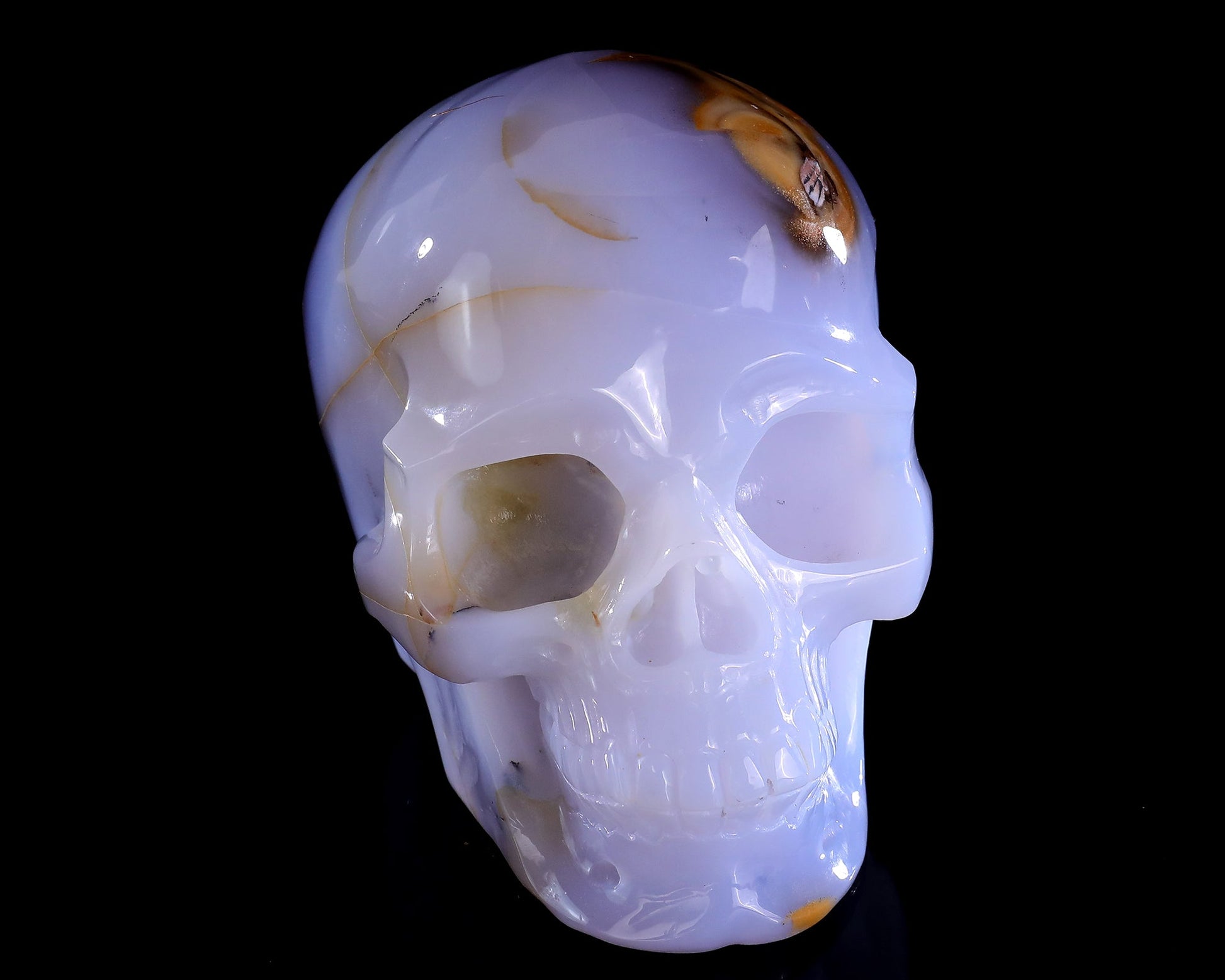 Nicedony 5.7" Blue Chalcedony Hand Carved Realistic Skull Sculpture - View 3