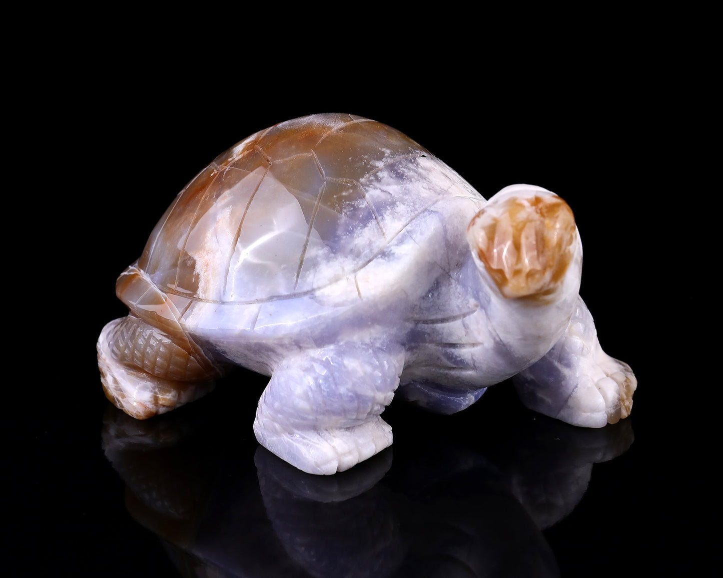 Nicedony 5.7" Blue Chalcedony Hand Carved Crystal Turtle Sculpture