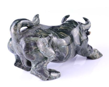 Nicedony 5.7" Jiulong Jade Hand Carved Crystal Cattle Sculpture - View 5