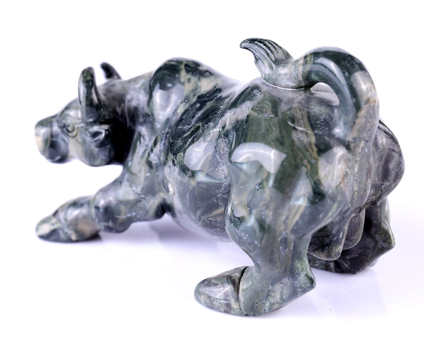 Nicedony 5.7" Jiulong Jade Hand Carved Crystal Cattle Sculpture - View 7