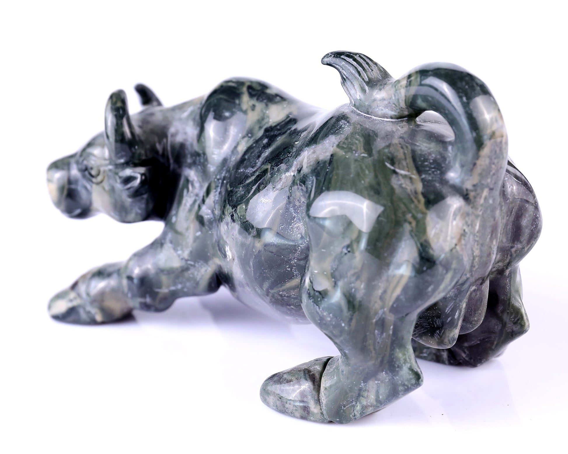 Nicedony 5.7" Jiulong Jade Hand Carved Crystal Cattle Sculpture - View 7