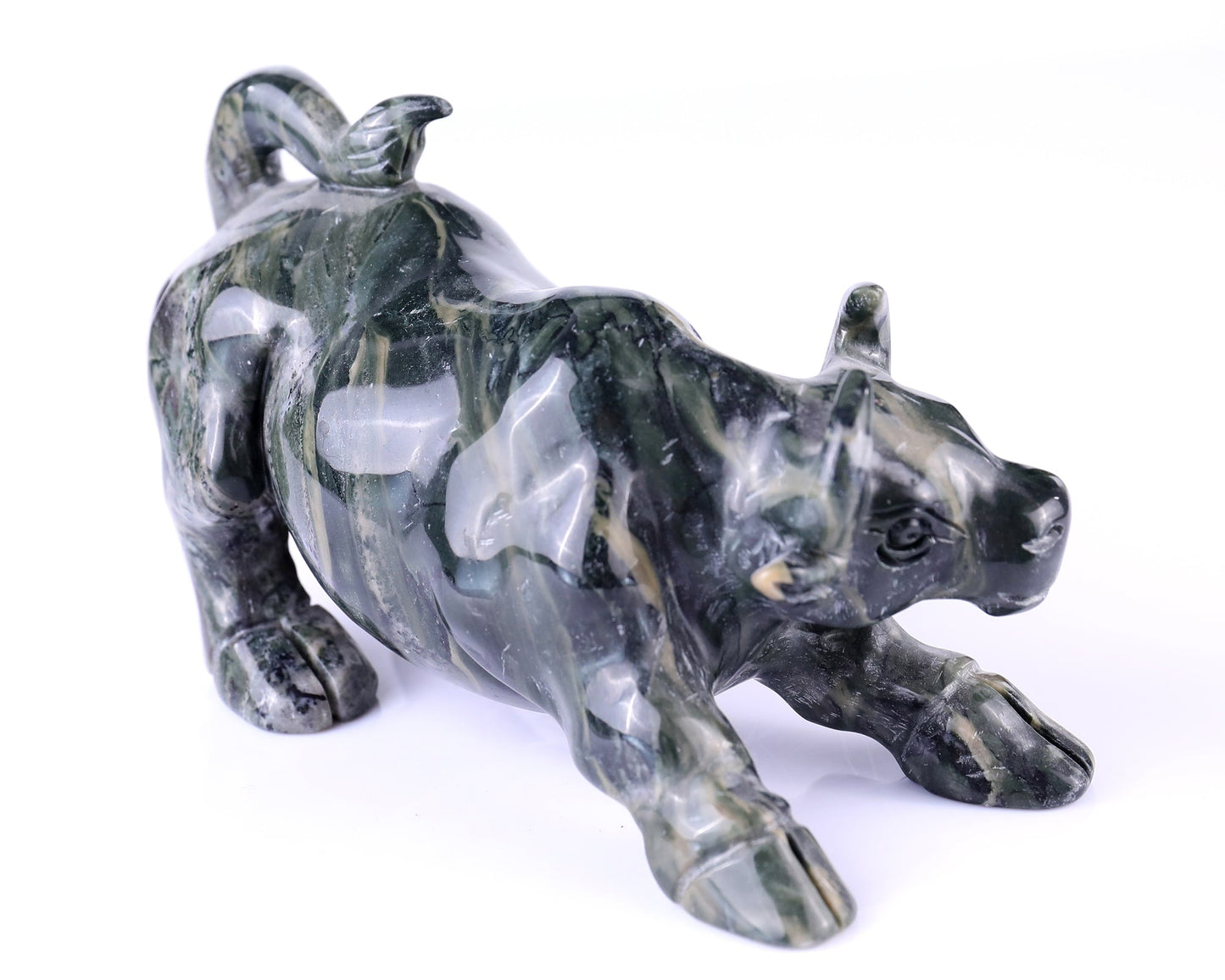 Nicedony 5.7" Jiulong Jade Hand Carved Crystal Cattle Sculpture - View 3