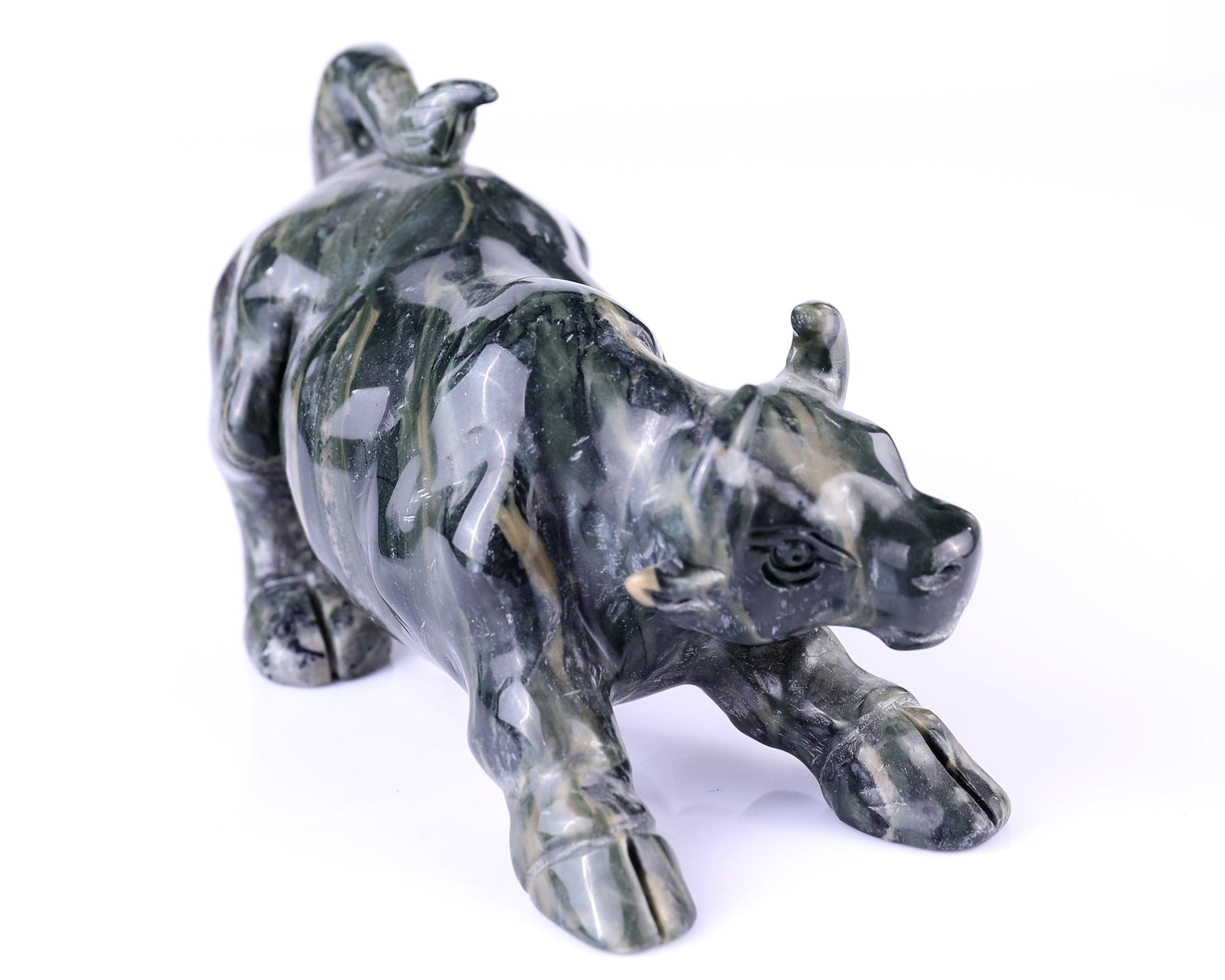 Nicedony 5.7" Jiulong Jade Hand Carved Crystal Cattle Sculpture