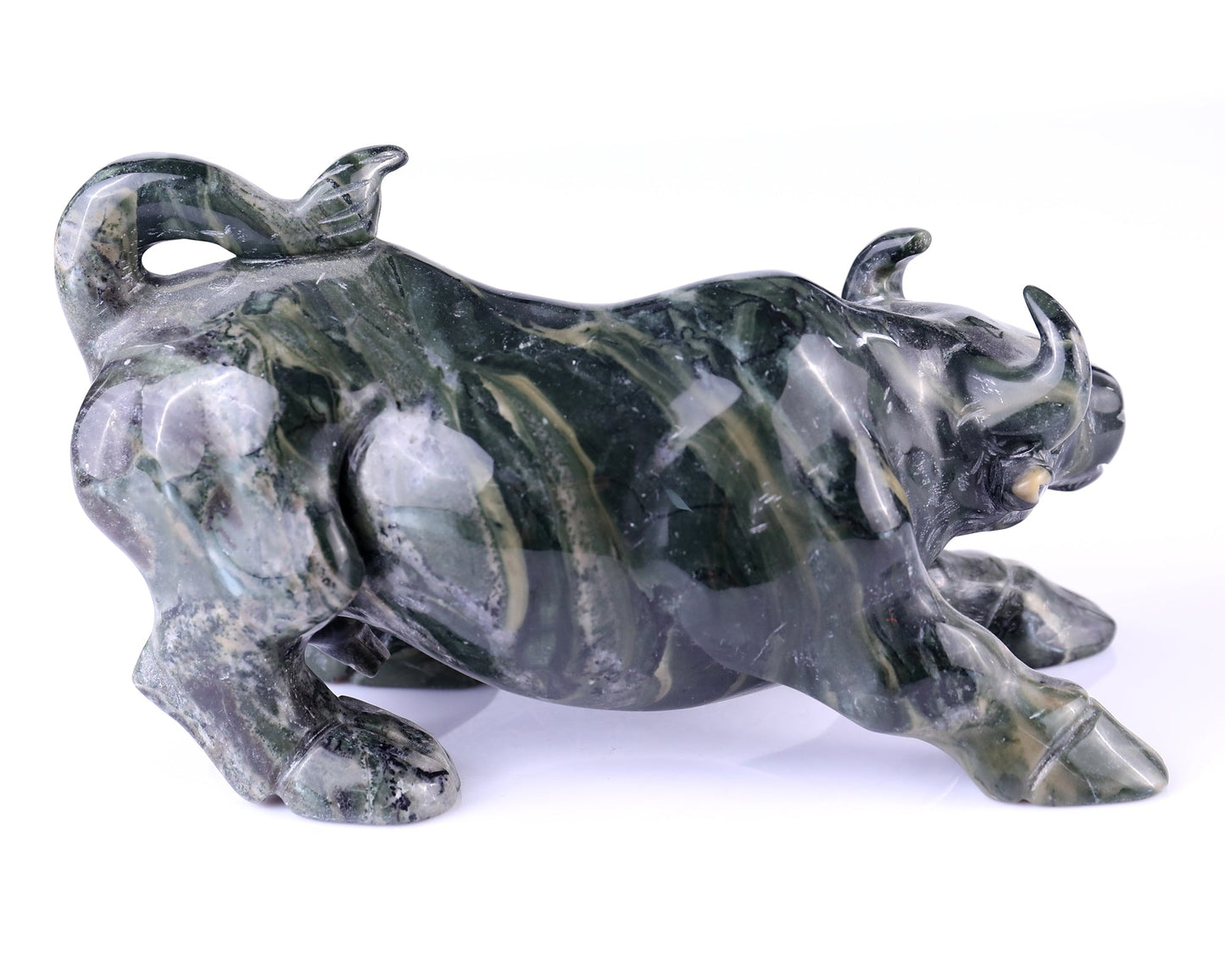 Nicedony 5.7" Jiulong Jade Hand Carved Crystal Cattle Sculpture - View 4