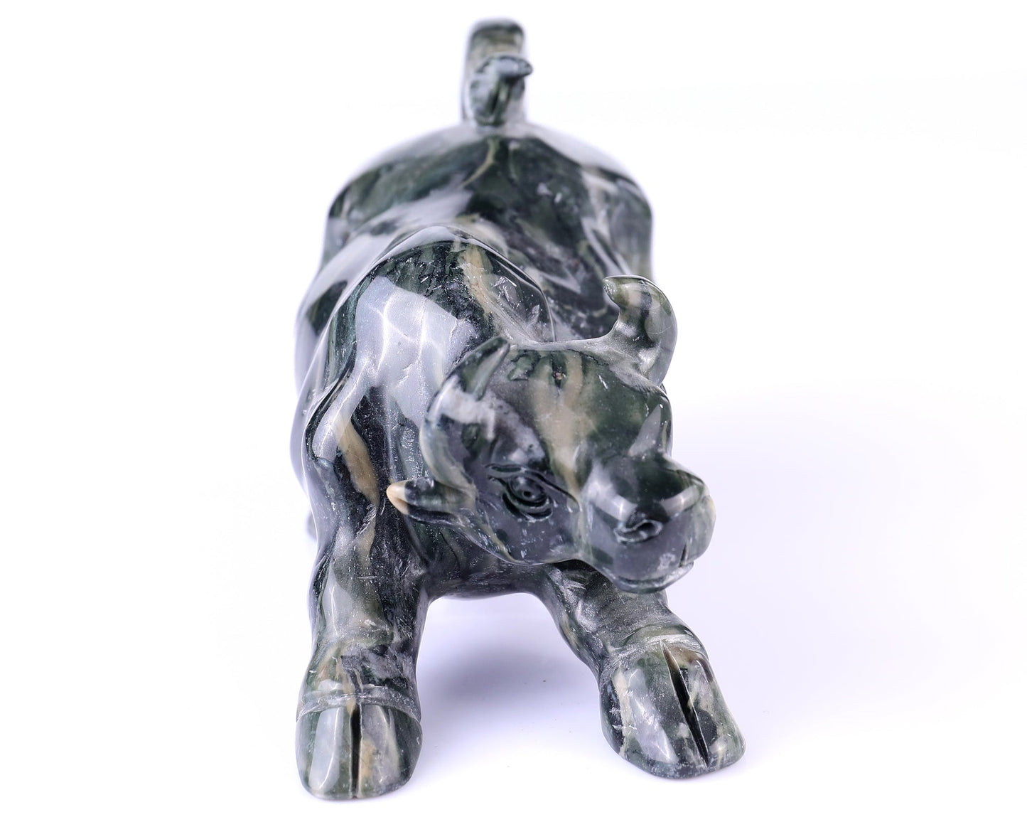 Nicedony 5.7" Jiulong Jade Hand Carved Crystal Cattle Sculpture - View 2