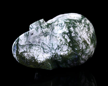 Nicedony 5.7" Moss Agate Hand Carved Realistic Skull Sculpture - View 7