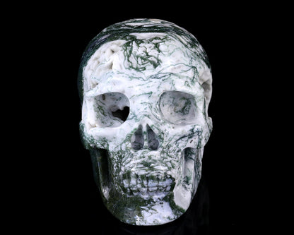 Nicedony 5.7" Moss Agate Hand Carved Realistic Skull Sculpture - View 3