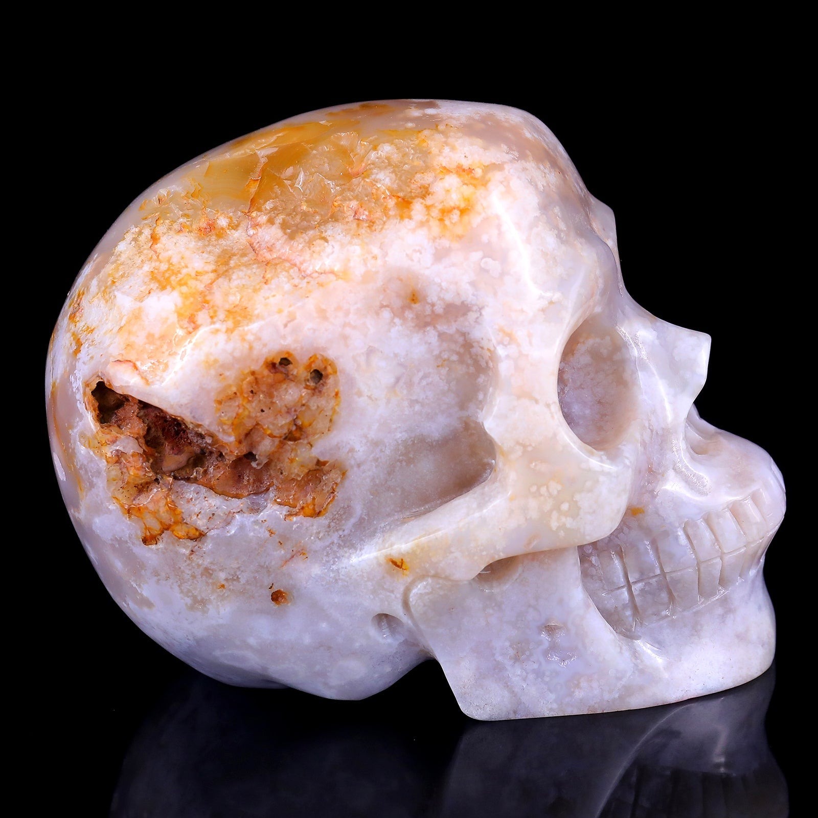Nicedony 5.7" Sakura Agate Hand Carved Realistic Skull Sculpture - View 4