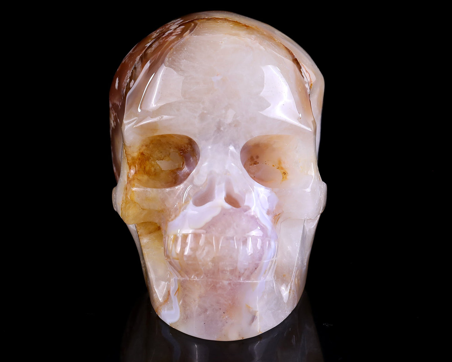 Nicedony 5.7" Sakura Agate Hand Carved Realistic Skull Sculpture - View 9