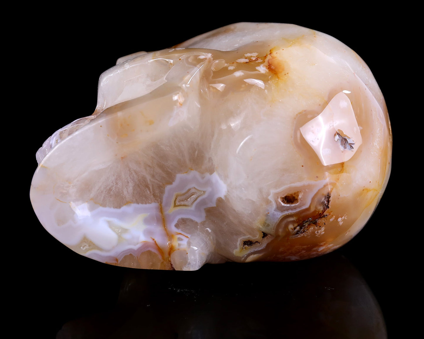 Nicedony 5.7" Sakura Agate Hand Carved Realistic Skull Sculpture - View 15