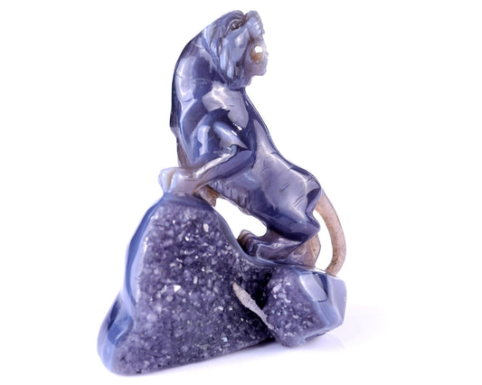 Nicedony 5.8" Geode Agate Hand Carved Crystal Tiger Sculpture