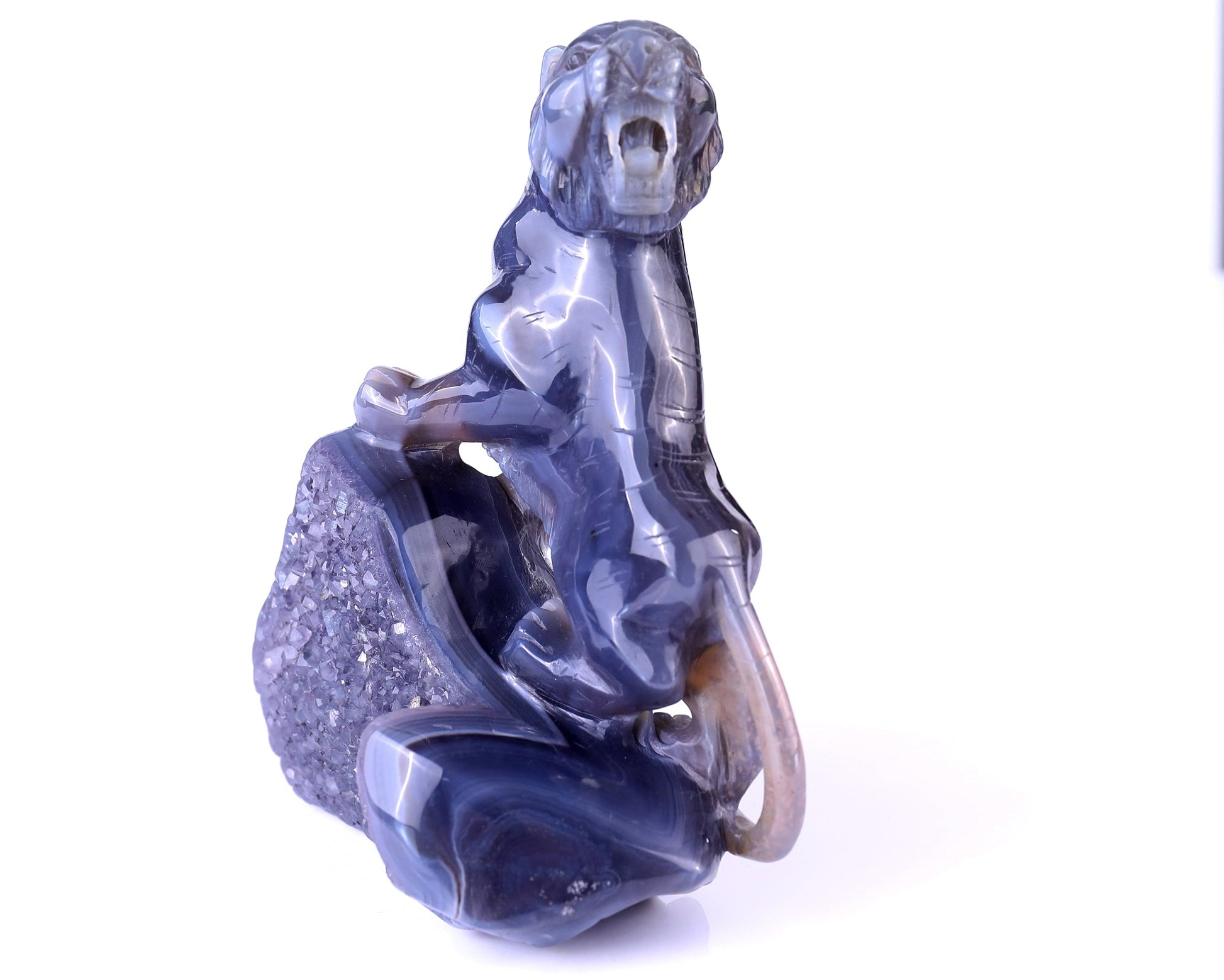 Nicedony 5.8" Geode Agate Hand Carved Crystal Tiger Sculpture - View 9