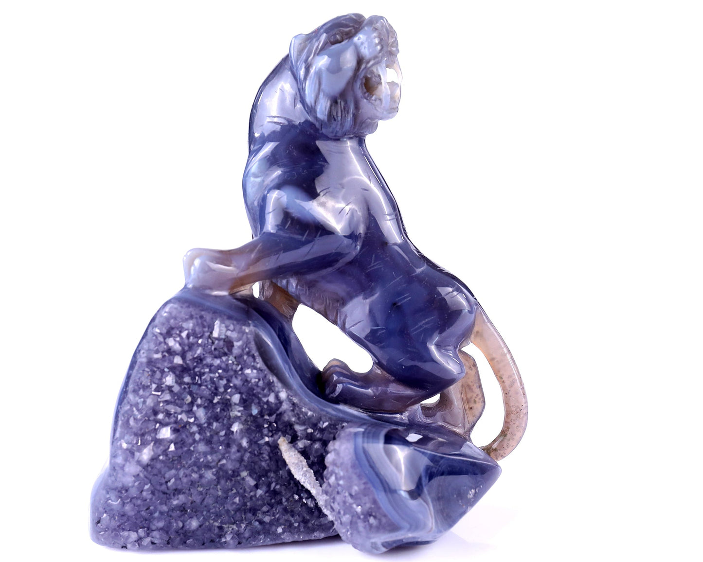Nicedony 5.8" Geode Agate Hand Carved Crystal Tiger Sculpture - View 2
