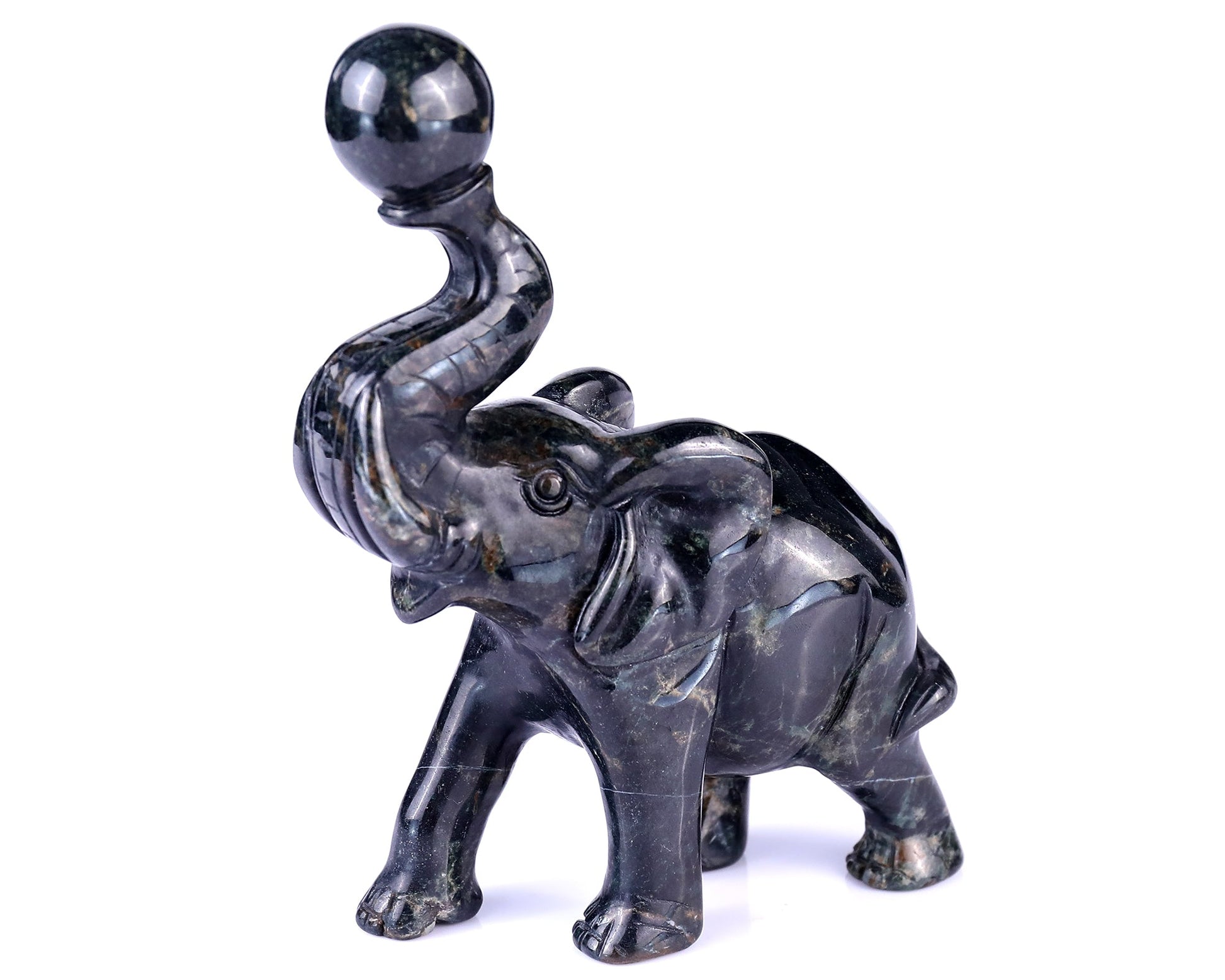 Nicedony 5.8" Jiulong Jade Hand Carved Crystal Elephant Sculpture