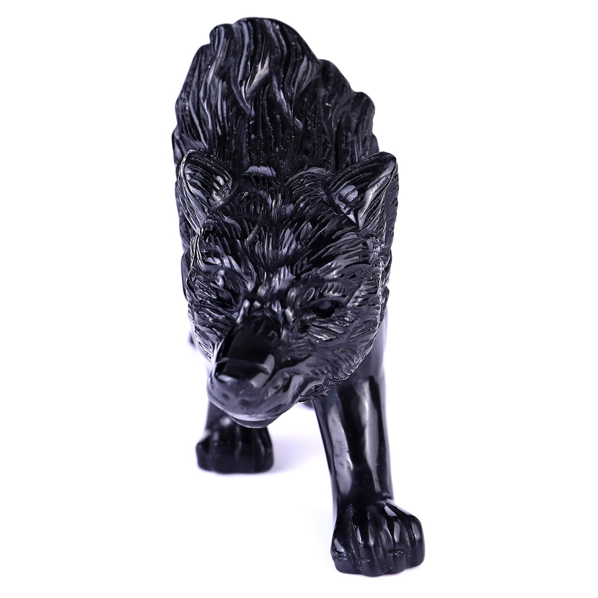 Nicedony 5.9" Black Obsidian Hand Carved Crystal Wolf Sculpture (SKU: 1100092) - Photo 2