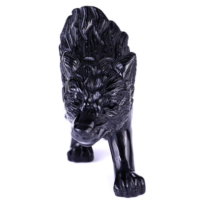 Nicedony 5.9" Black Obsidian Hand Carved Crystal Wolf Sculpture - View 2
