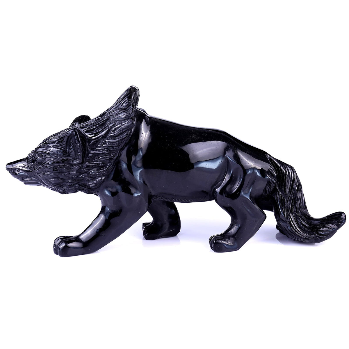 Nicedony 5.9" Black Obsidian Hand Carved Crystal Wolf Sculpture (SKU: 1100092) - Photo 4