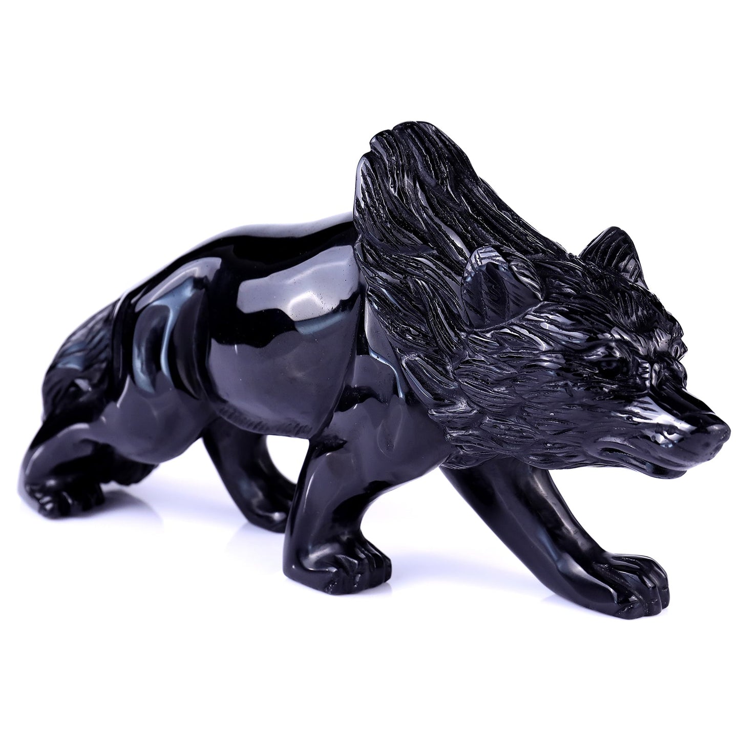 Nicedony 5.9" Black Obsidian Hand Carved Crystal Wolf Sculpture