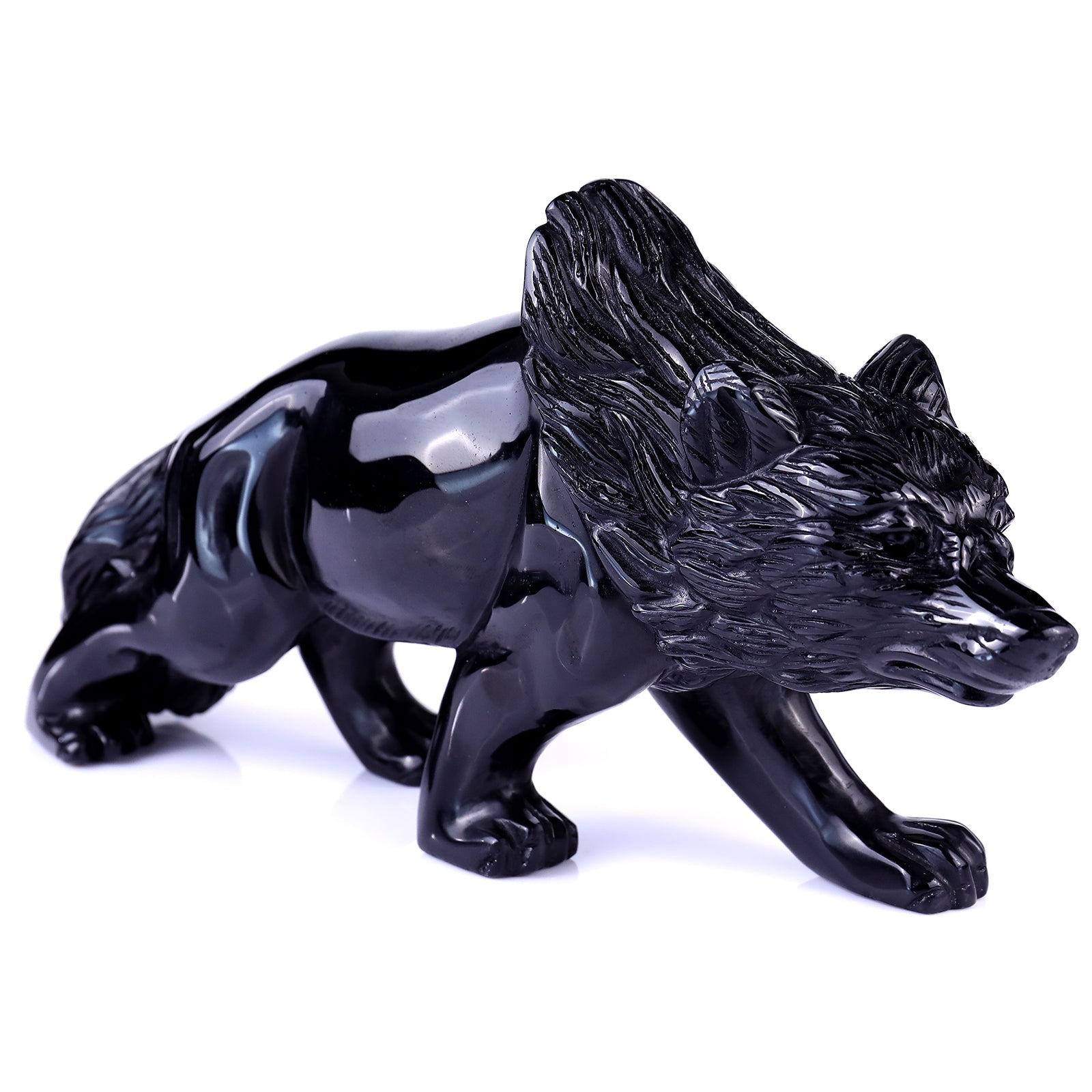 Nicedony 5.9" Black Obsidian Hand Carved Crystal Wolf Sculpture