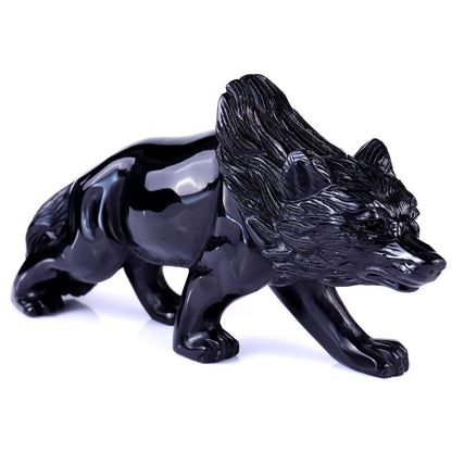 Nicedony 5.9" Black Obsidian Hand Carved Crystal Wolf Sculpture