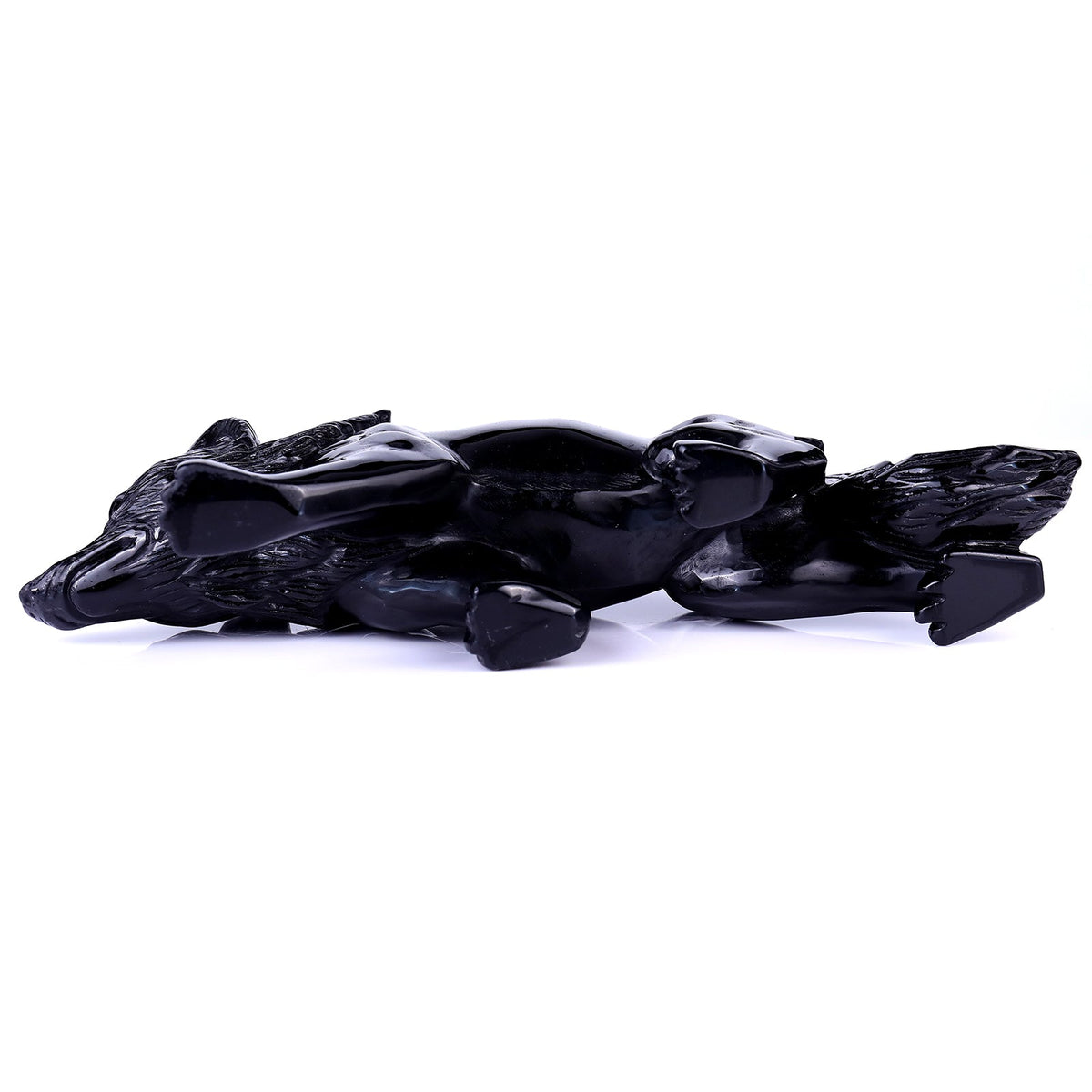 Nicedony 5.9" Black Obsidian Hand Carved Crystal Wolf Sculpture (SKU: 1100092) - Photo 6