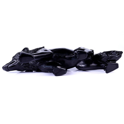 Nicedony 5.9" Black Obsidian Hand Carved Crystal Wolf Sculpture - View 6