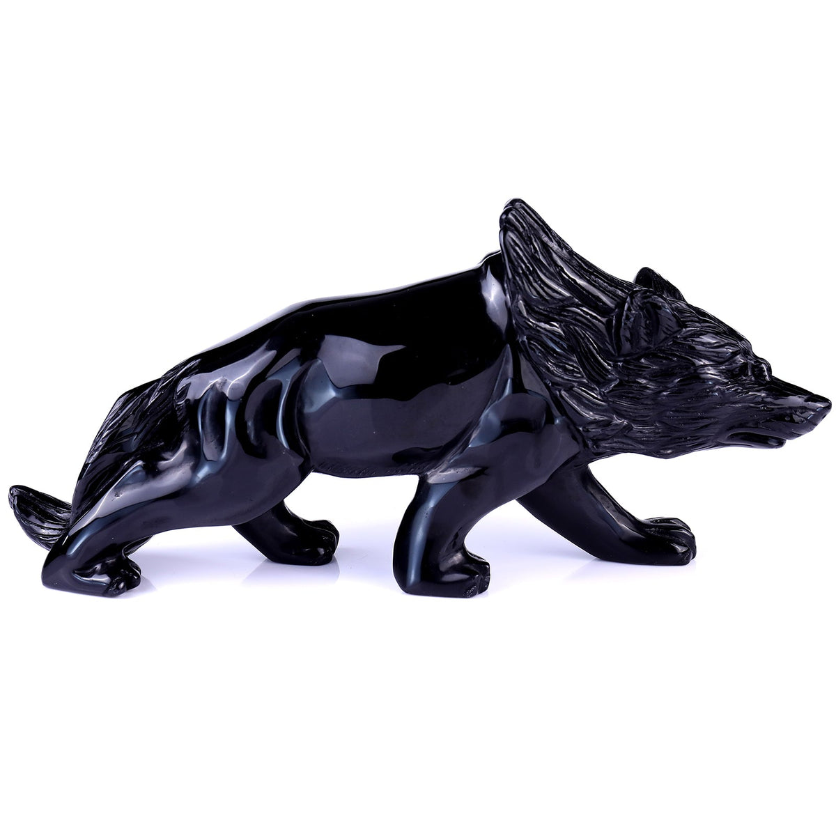 Nicedony 5.9" Black Obsidian Hand Carved Crystal Wolf Sculpture (SKU: 1100092) - Photo 3