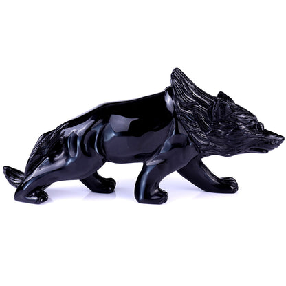 Nicedony 5.9" Black Obsidian Hand Carved Crystal Wolf Sculpture - View 3