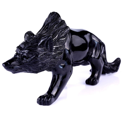 Nicedony 5.9" Black Obsidian Hand Carved Crystal Wolf Sculpture - View 7