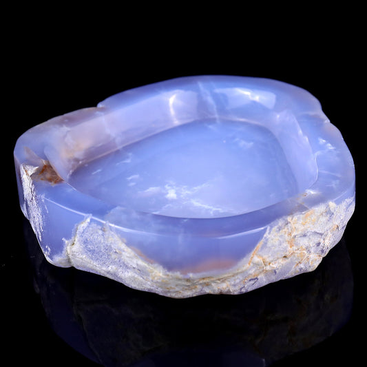 Nicedony 5.9" Blue Chalcedony Hand Carved Crystal Ashtray Fruit Tray