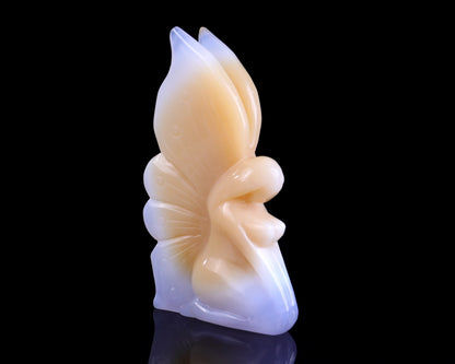 Nicedony 5.9" Blue Chalcedony Hand Carved Flower Faerie Sculpture