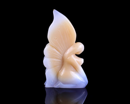 Nicedony 5.9" Blue Chalcedony Hand Carved Flower Faerie Sculpture - View 3
