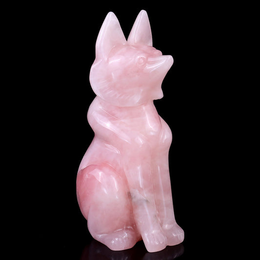 Nicedony 5.9" Rose Quartz Hand Carved Crystal Fox Sculpture