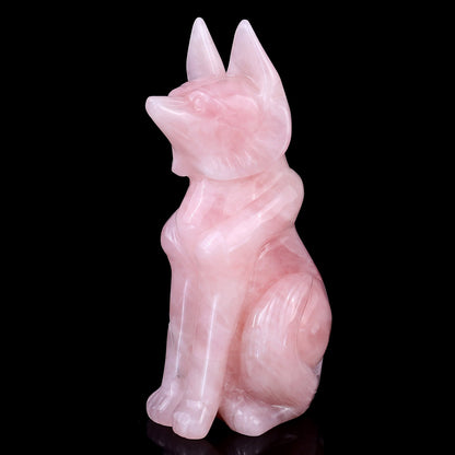 Nicedony 5.9" Rose Quartz Hand Carved Crystal Fox Sculpture - View 7