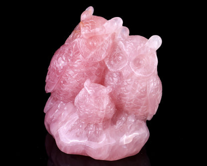 Nicedony 5.9" Rose Quartz Hand Carved Crystal Owls Sculpture - View 7