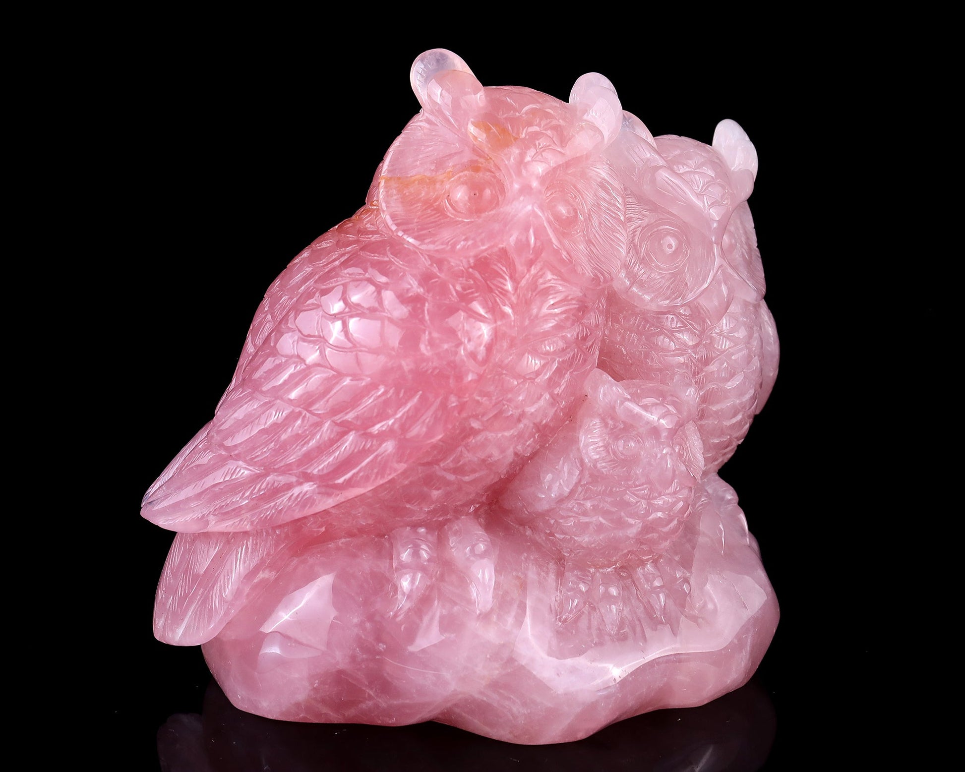 Nicedony 5.9" Rose Quartz Hand Carved Crystal Owls Sculpture