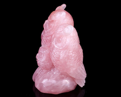 Nicedony 5.9" Rose Quartz Hand Carved Crystal Owls Sculpture - View 4