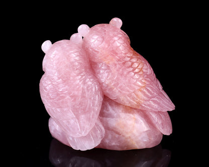 Nicedony 5.9" Rose Quartz Hand Carved Crystal Owls Sculpture - View 5