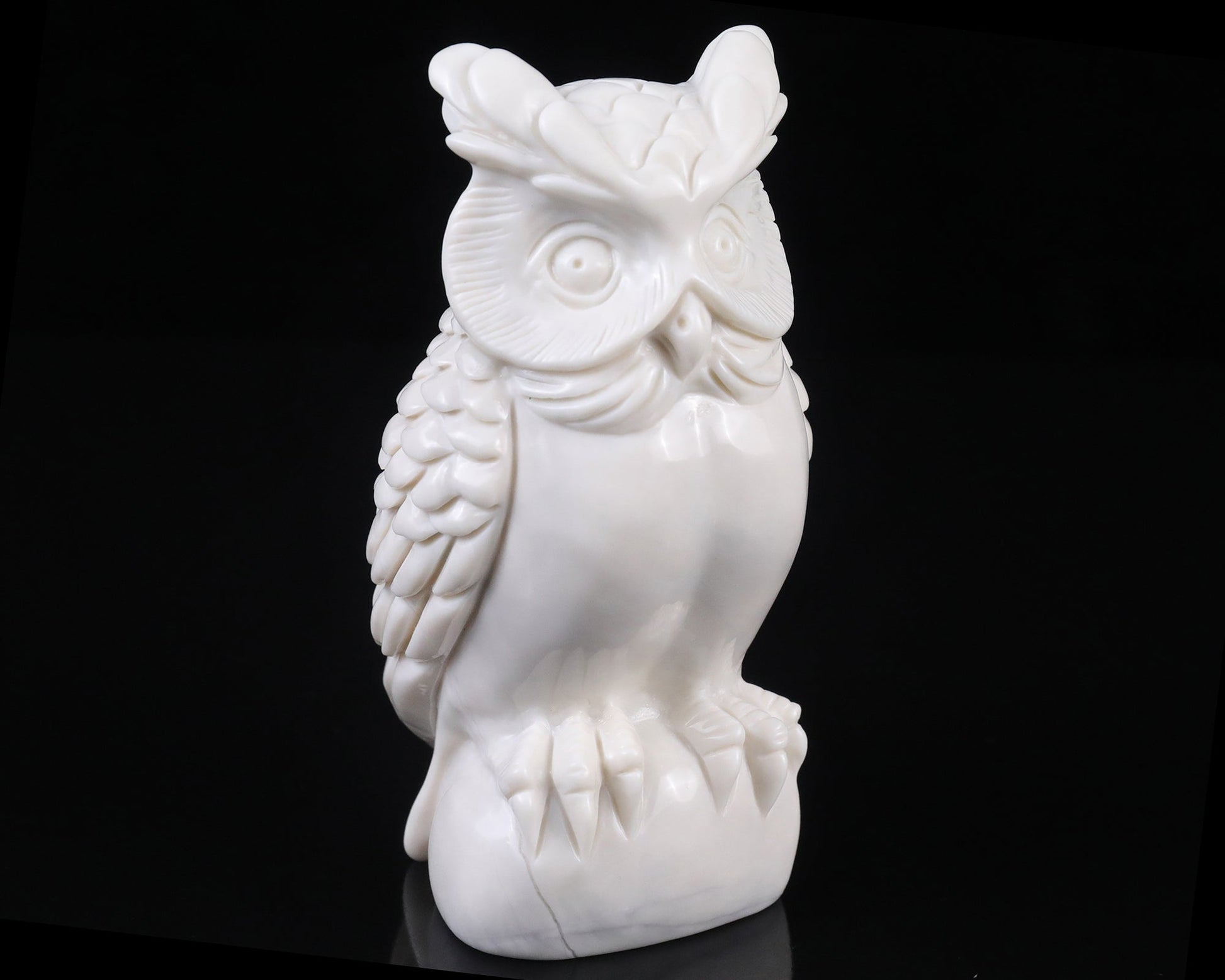 Nicedony 5.9" White Jade  Hand Carved Crystal Owl Sculpture