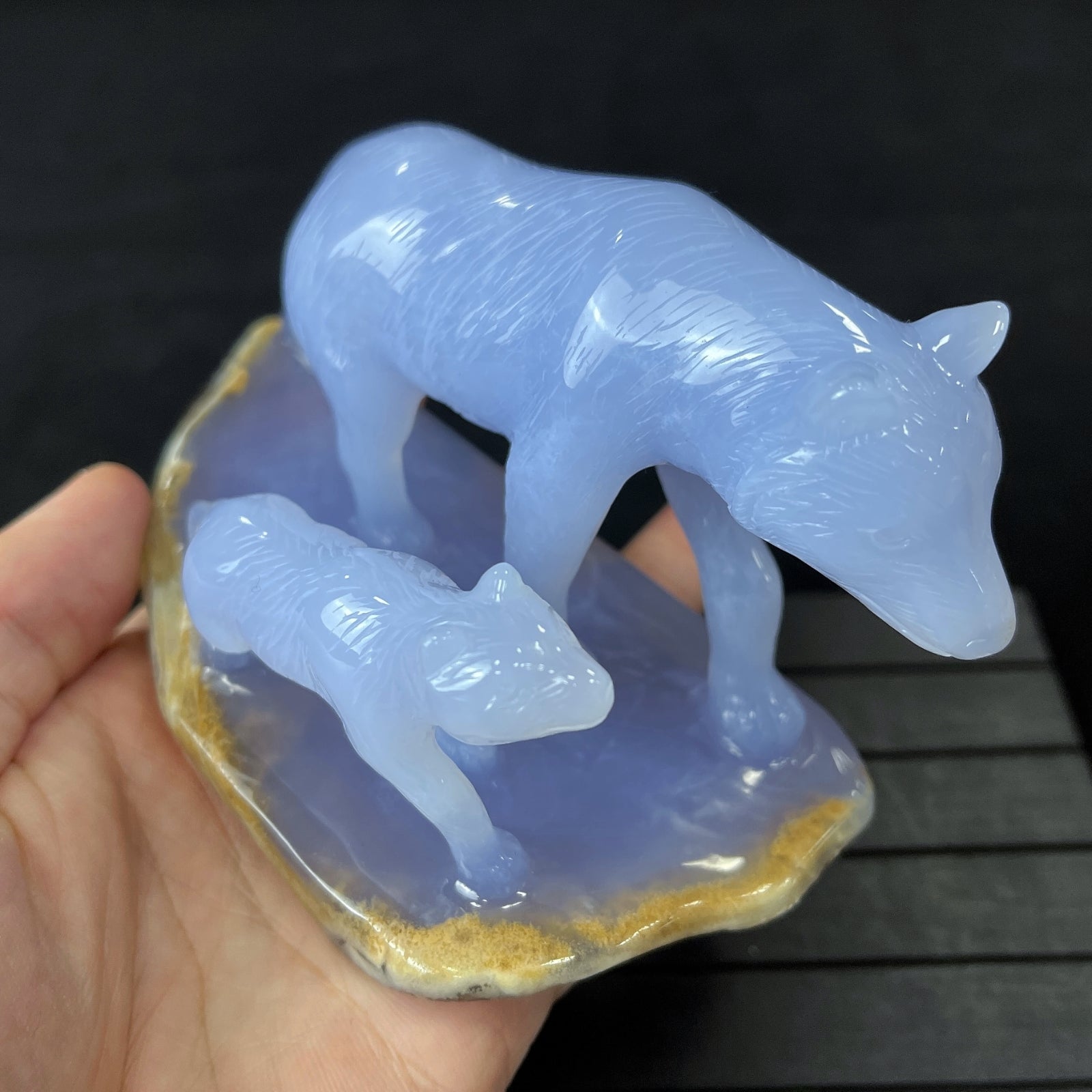 Nicedony 5'' Blue Chalcedony Hand Carved Wolves Decor Animal - View 10