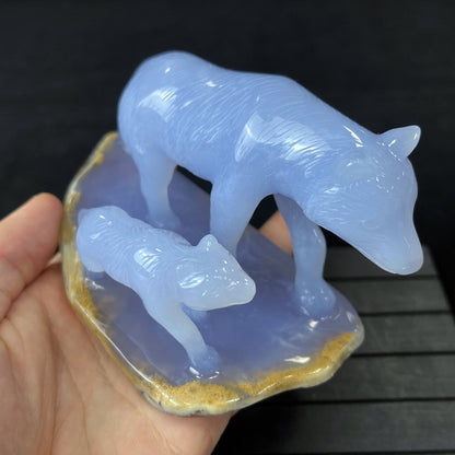 Nicedony 5'' Blue Chalcedony Hand Carved Wolves Decor Animal - View 10